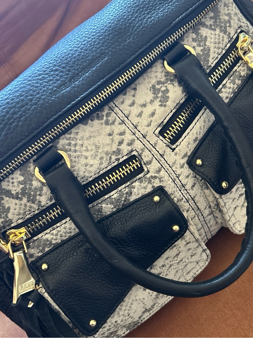 AIMEE KESTENBERG Python Snakeskin Prints Foldover Dual Pockets Shoulder Bag - Picture 5 of 11
